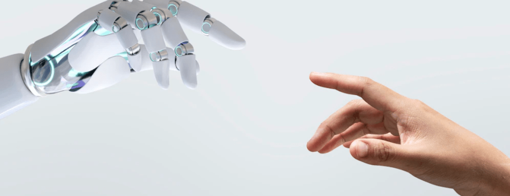 mano de inteligencia artificial acercandose a mano humana